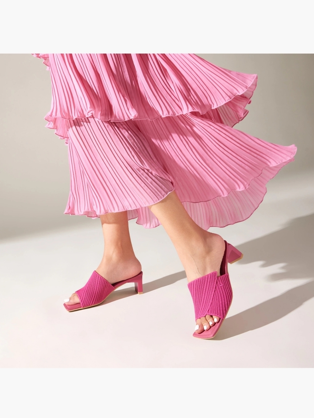 Vivaia Square Toe Block Heel Jade Pro Pink Pitaya Opeb Toe Shoe 38 - Picture 5 of 5